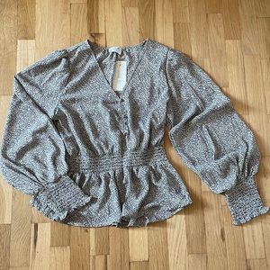 Animal Print Smocked Waist Peplum Top